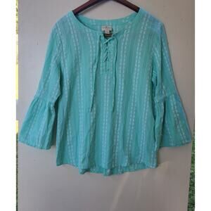 Light Aqua Lace-Up Bell Sleeve Women's Top